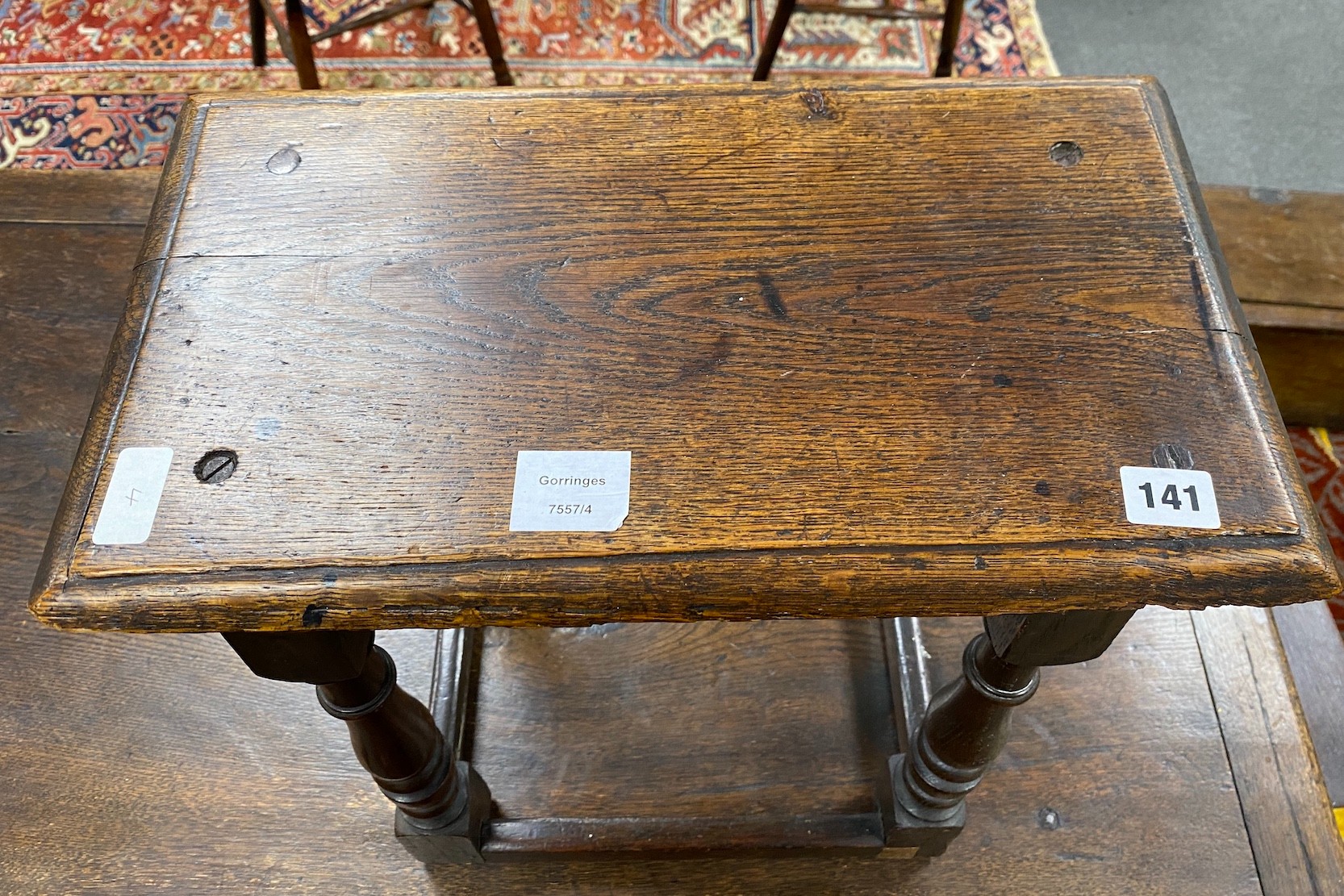 A 17th century style oak joint stool, width 45cm, depth 26cm, height 50cm